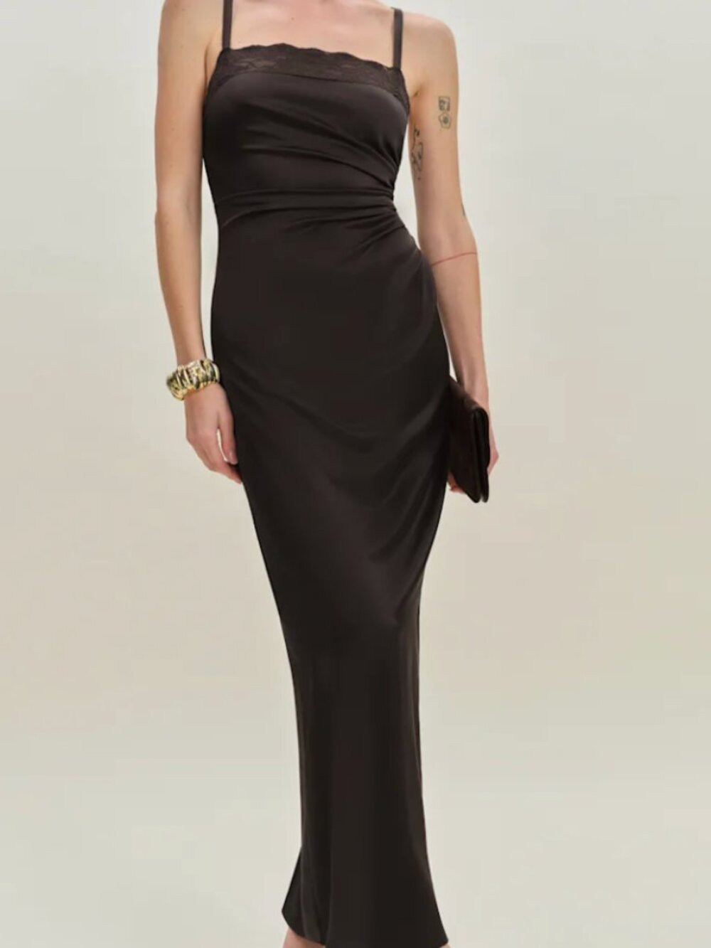 Reformation Vesper Satin Dress Brown - Size 2